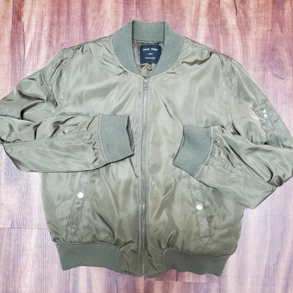 Love Tree Brand  Women's Jr Olive Green Bomber Jacket  Large - Picture 2 of 9